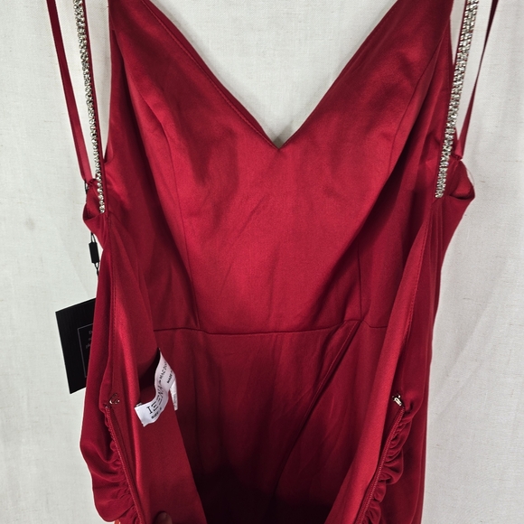Ieena Mac Duggal Womens Size 2 Red Faux Wrap Stretchy Rhinestones Dress - Picture 7 of 16